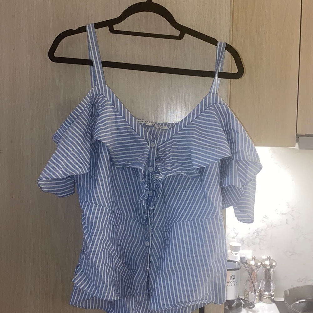 Blue & White Striped Button-Up Blouse